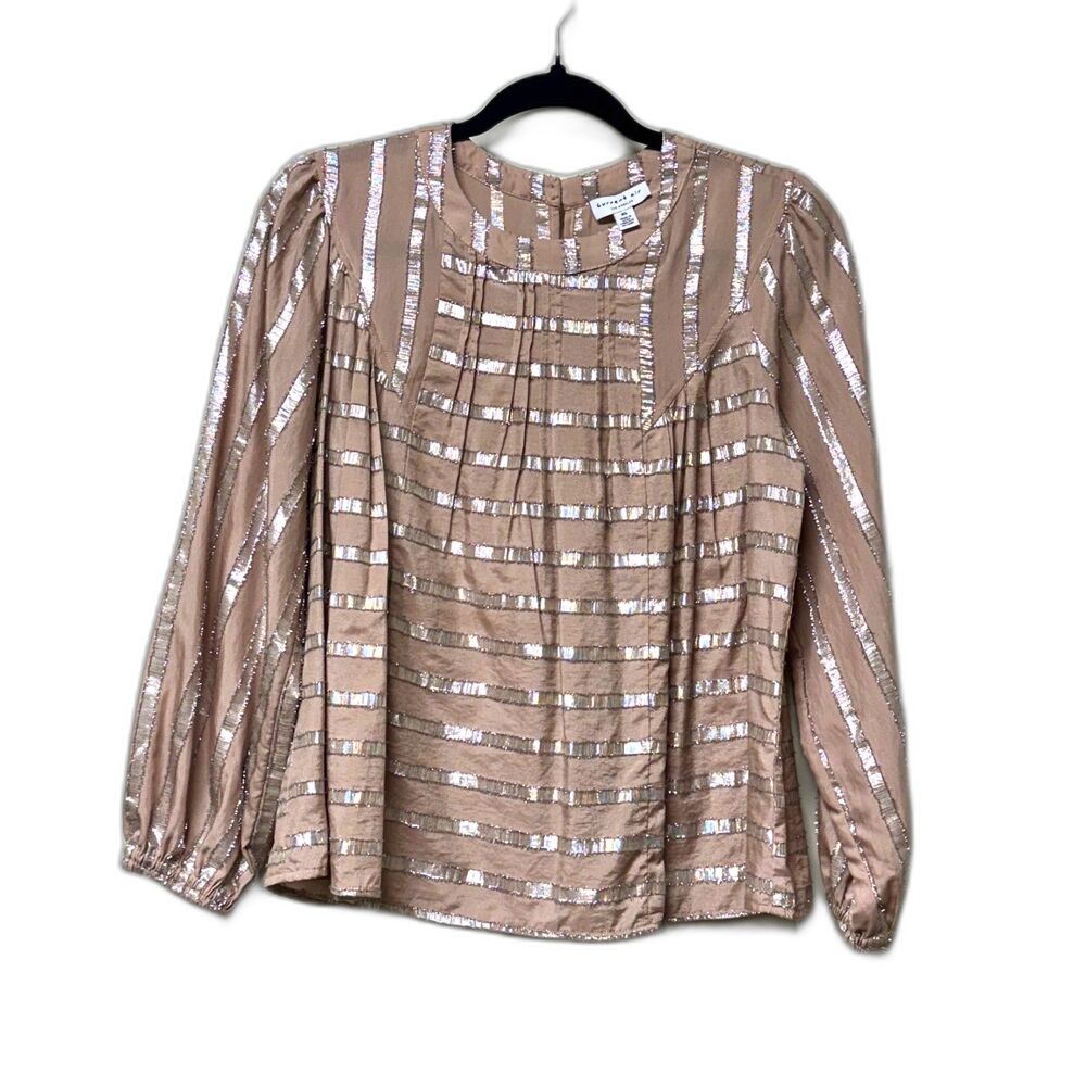CURRENT AIR Blush Pink Metallic Stripe Puff Sleeve Blouse, Sz XS